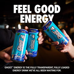 GHOST Energy Blue Raspberry can back shows nutrition details for informed choices.