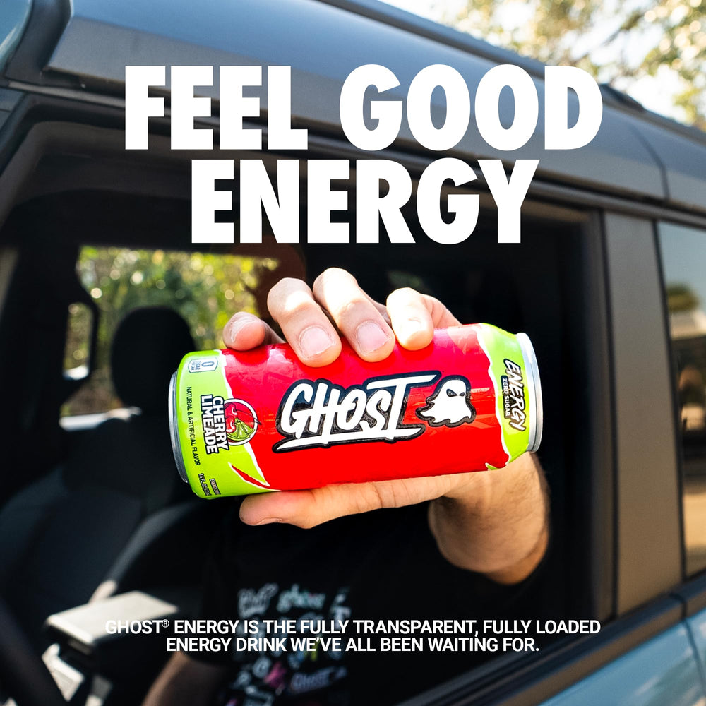 GHOST Energy Cherry Limeade can side view showing compact 16oz can