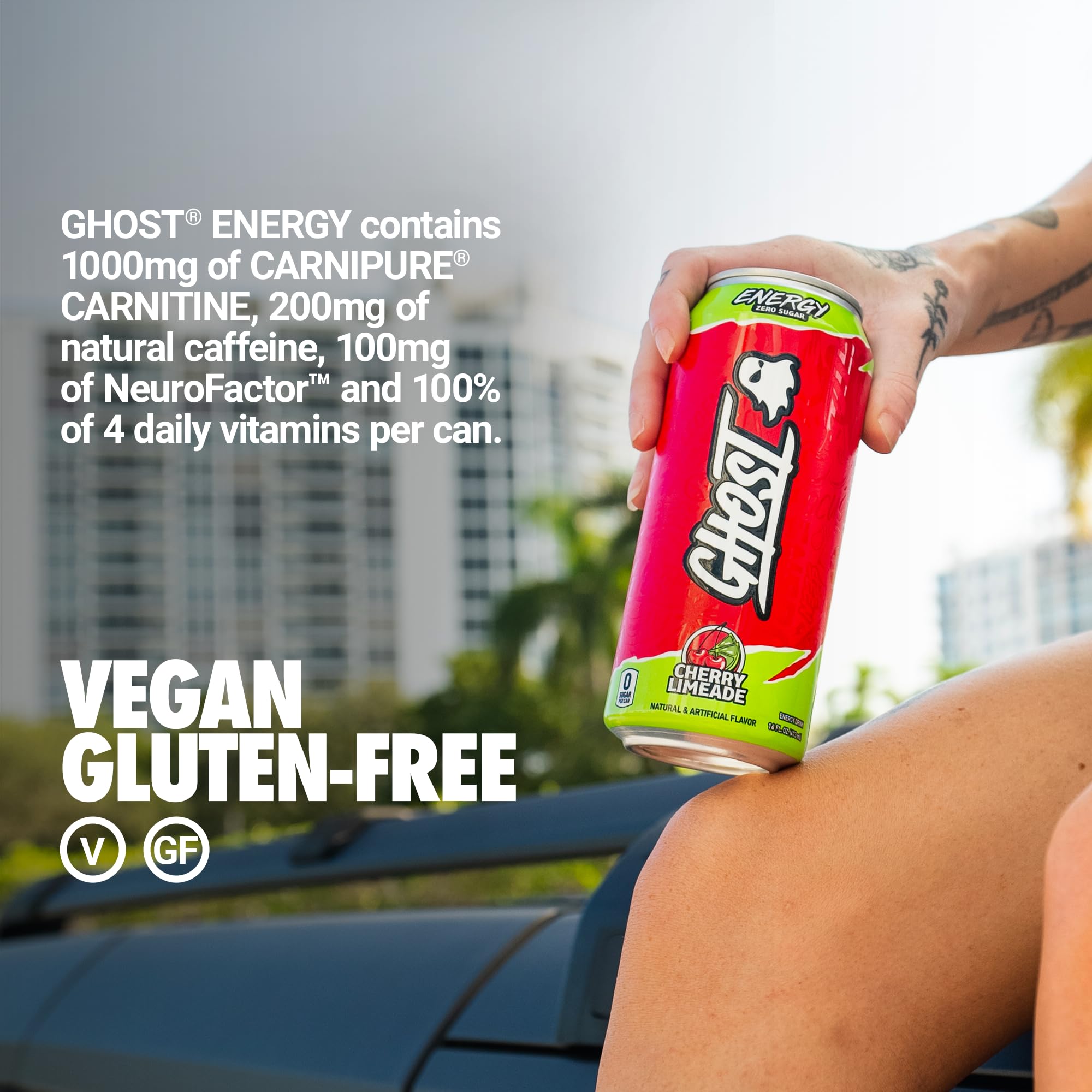 GHOST Energy Cherry Limeade glass served to highlight cold refreshment