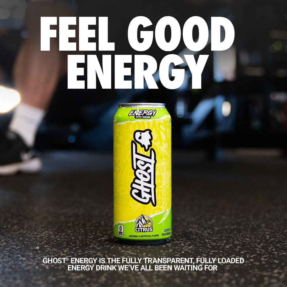GHOST Energy Citrus can back label reveals transparent ingredients.