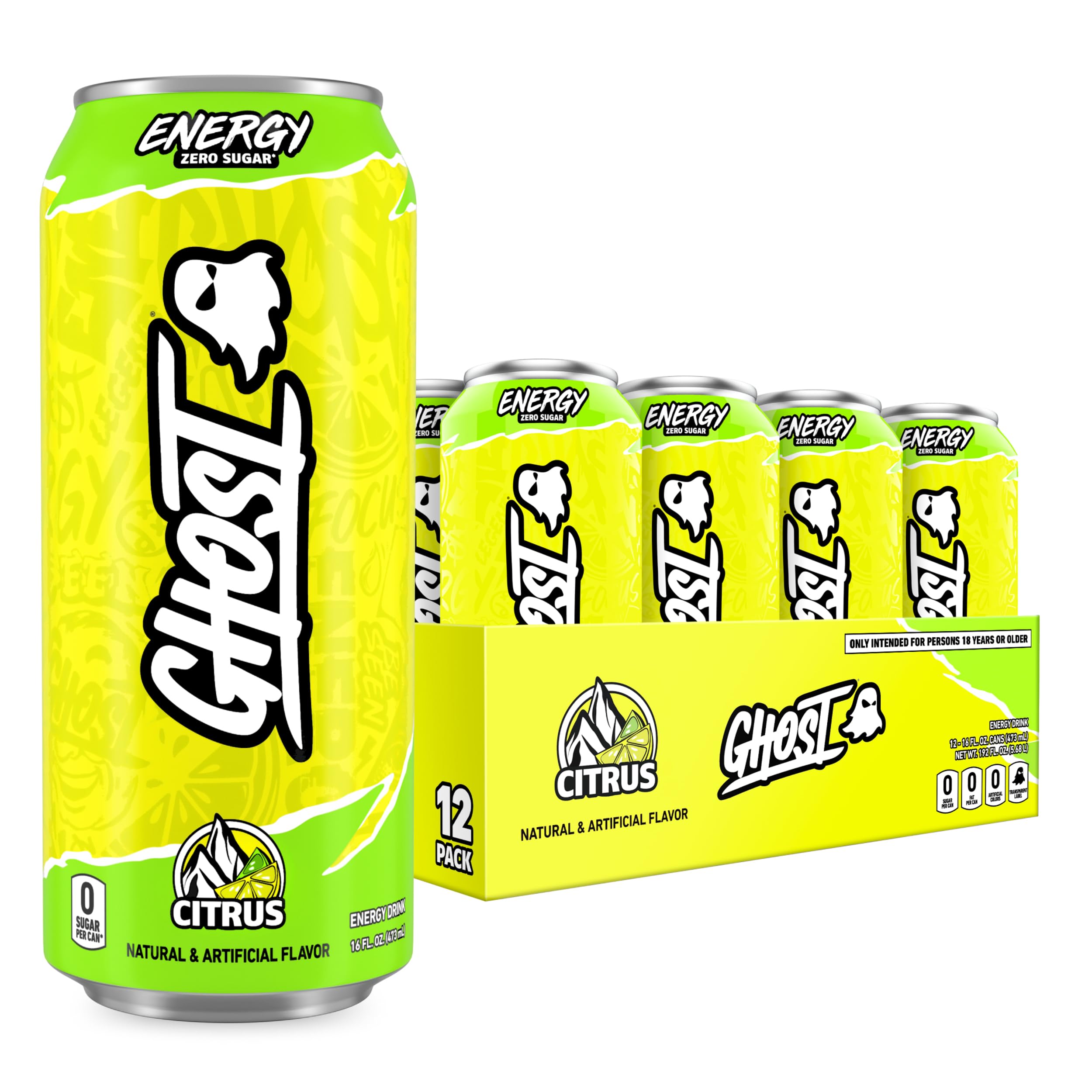 GHOST Energy Citrus can front view for a clean energy boost.