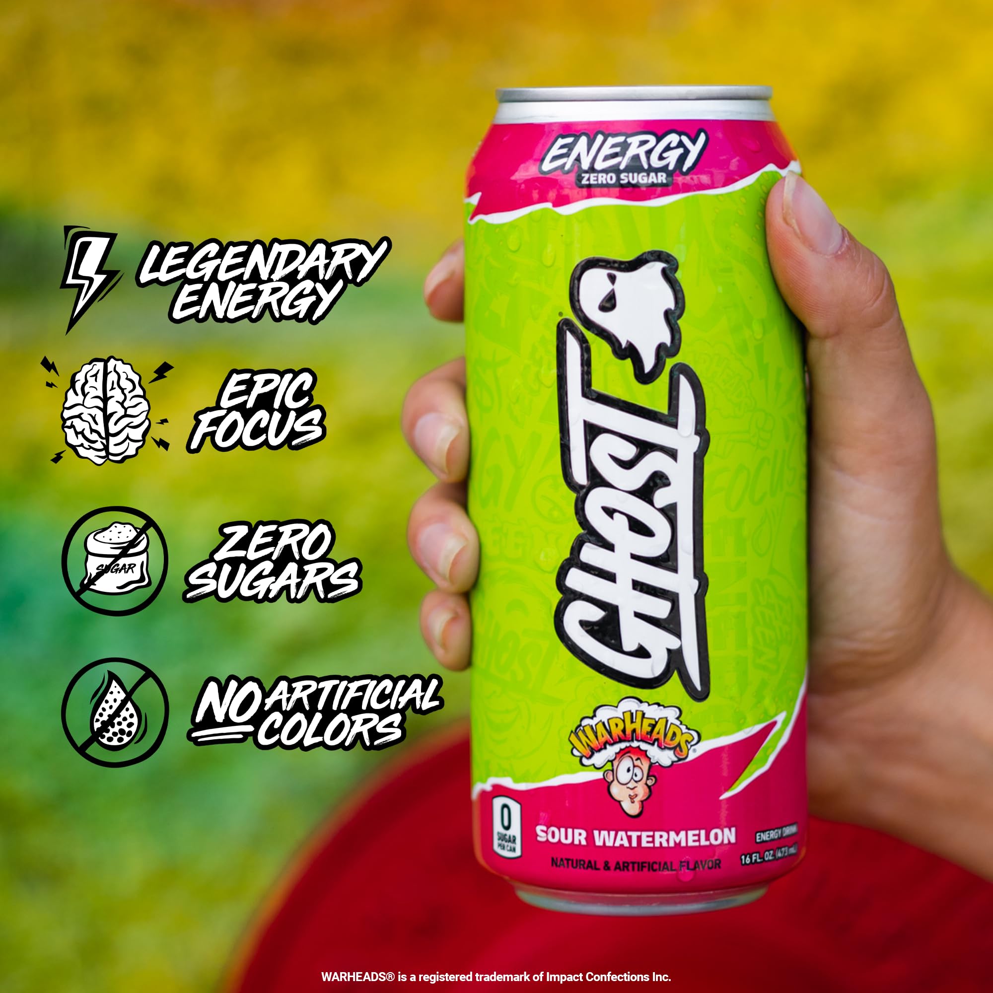 GHOST Energy low-calorie option with zero sugars per serving.