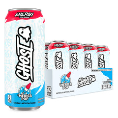 GHOST Merica Pop energy can front view highlighting bold focus boost