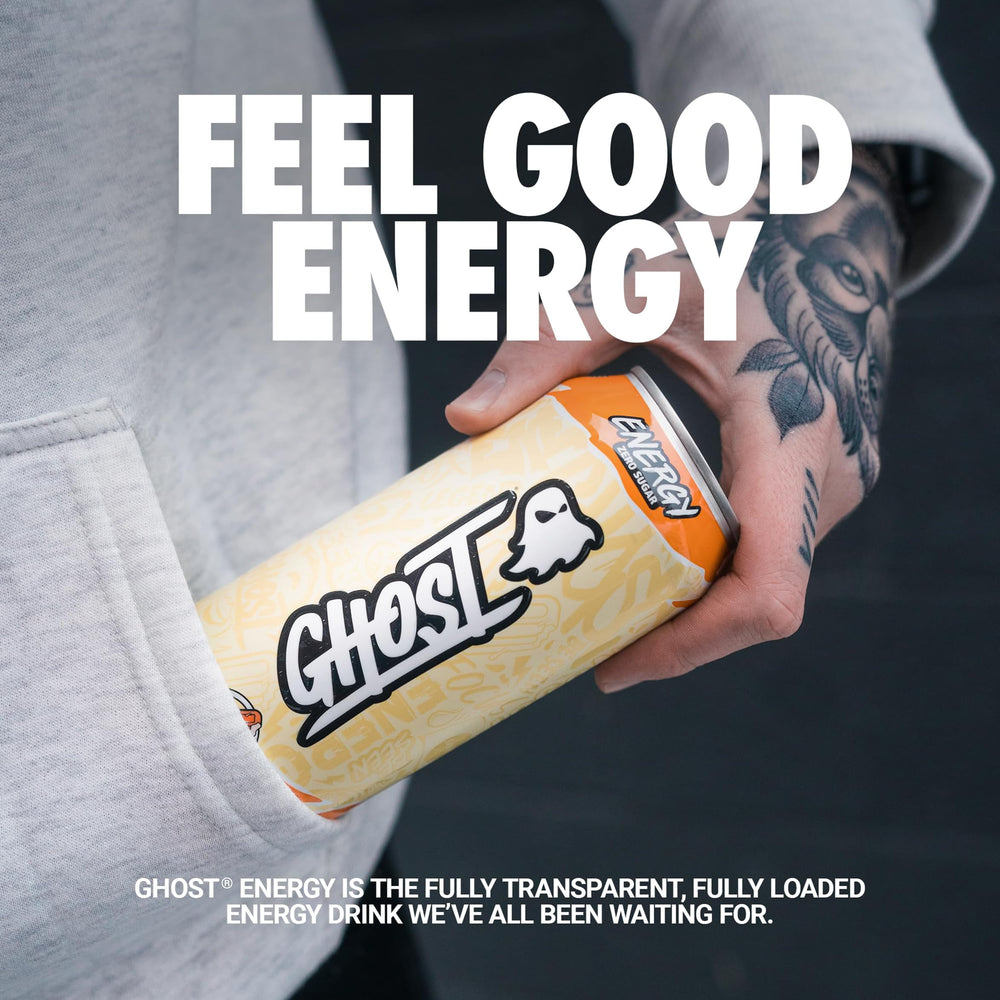 GHOST Energy Orange Cream 12-pack side view for compact storage
