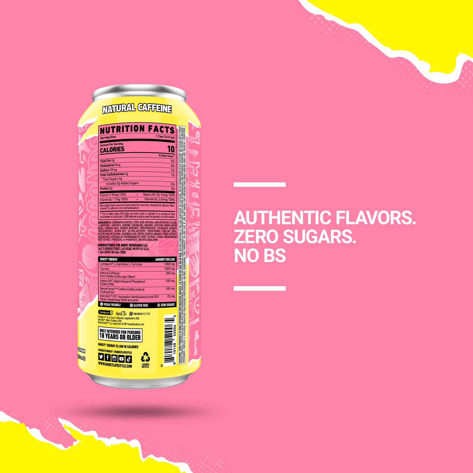 GHOST Energy Sour Pink Lemonade stacked cans display the 12-pack convenience.
