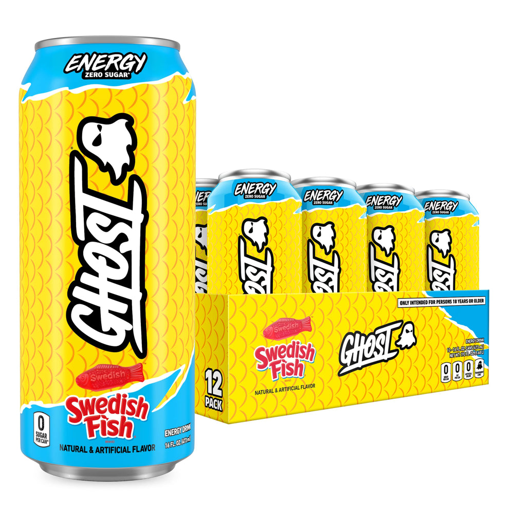 Ghost Energy Swedish Fish can front view for a smooth energy boost during study sessions.