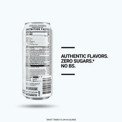 Ghost Energy transparent label close-up showing full ingredient disclosure