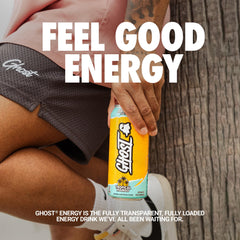 GHOST Energy Tropical Mango can side-label shows zero sugars and vegan formula