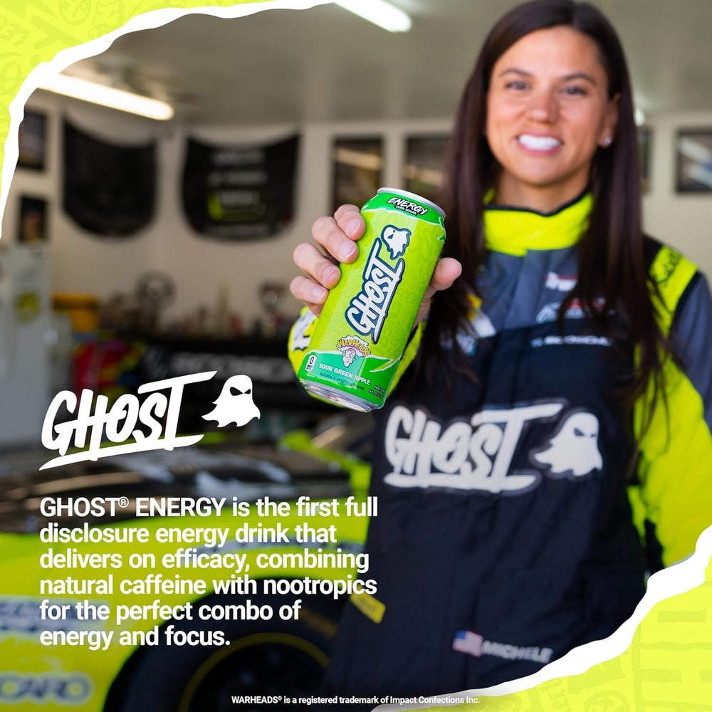 GHOST Energy packaging emphasizes zero sugars and low calories.