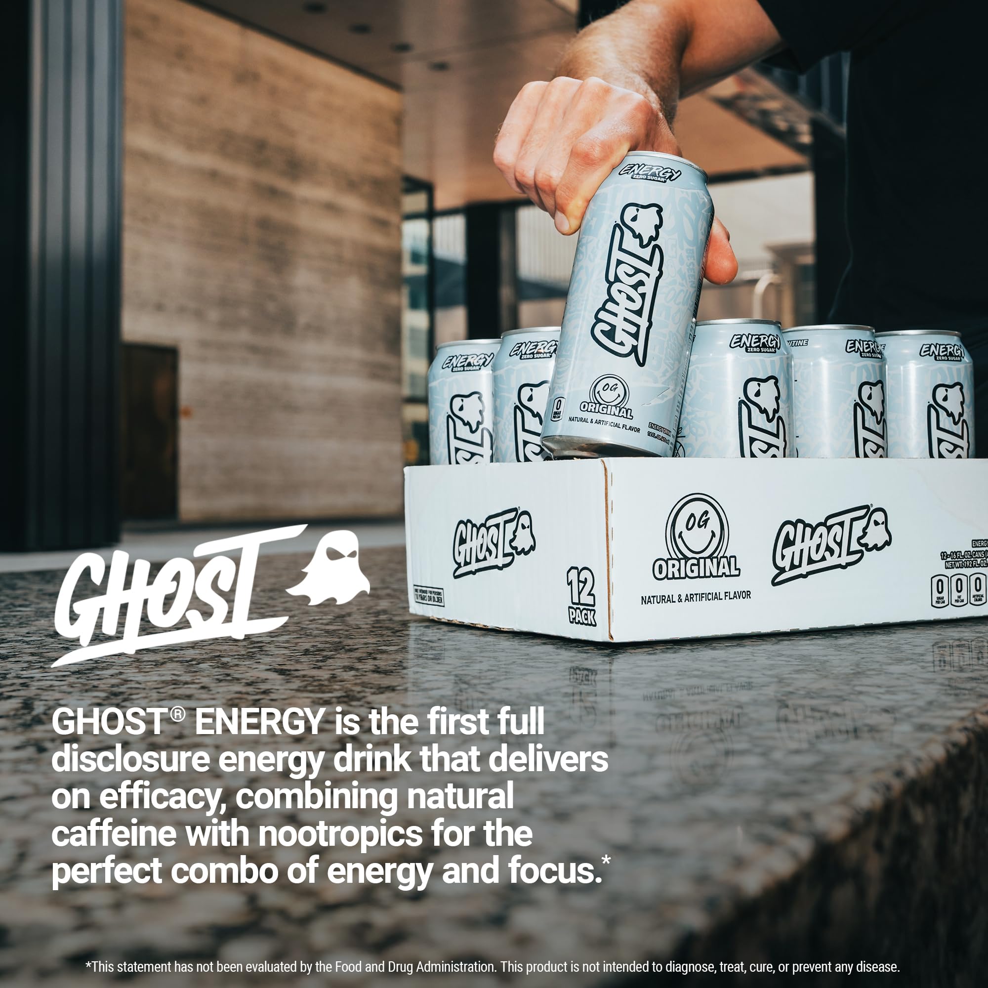 Ghost Energy vegan gluten-free icon on label appealing to dietary choices
