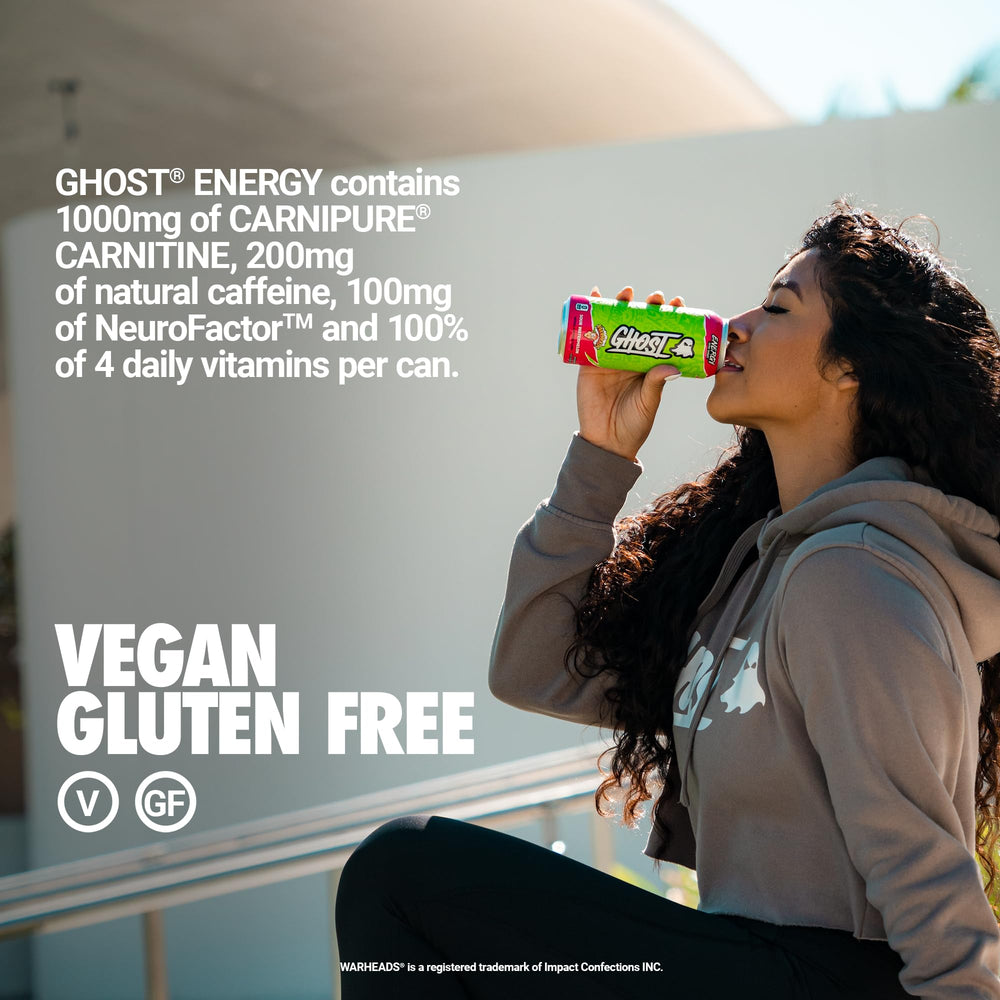 GHOST Energy vegan and gluten-free formula for inclusive use.
