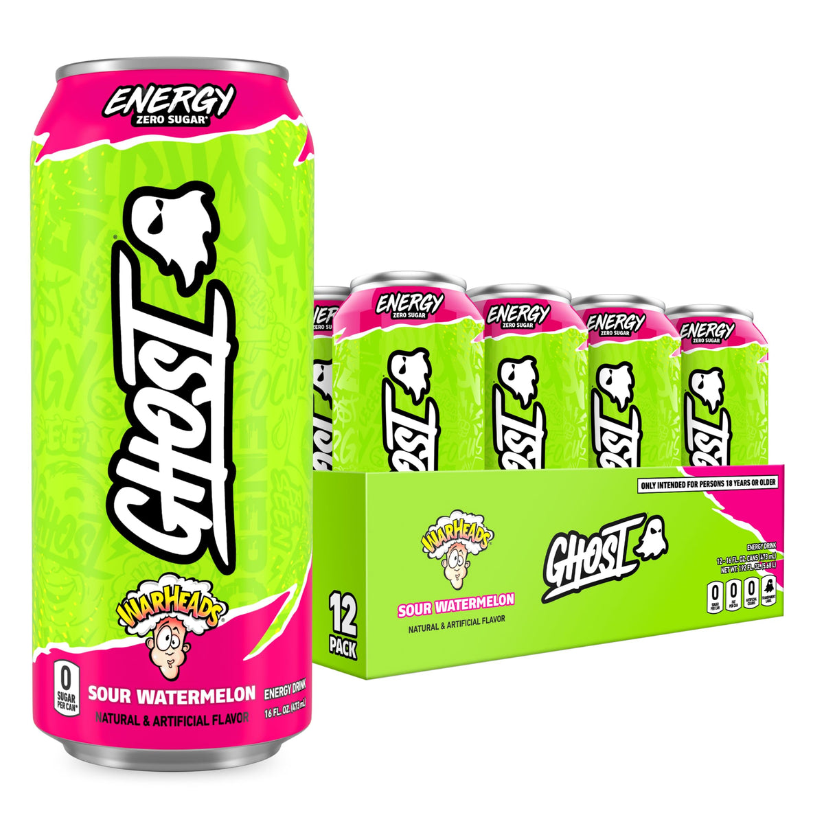 GHOST Energy Warheads Sour Watermelon can for bold flavor and steady energy.