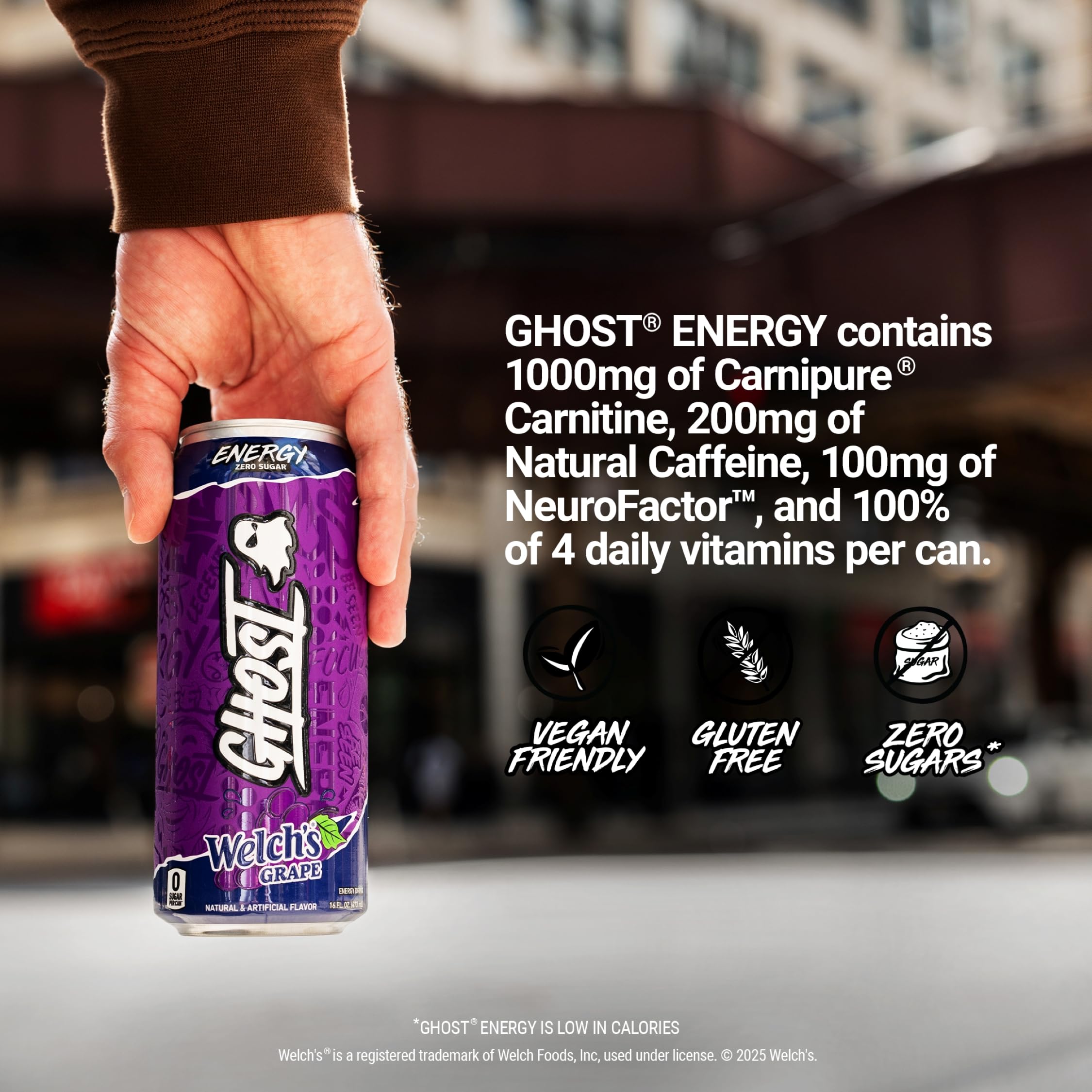 GHOST Energy Welch's Grape 16oz can in 12-pack for easy stocking
