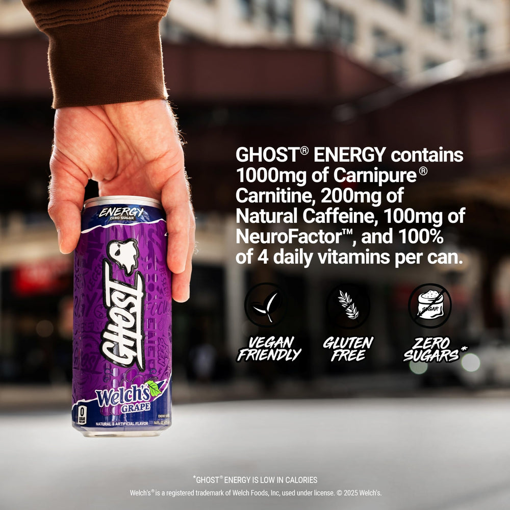 GHOST Energy Welch's Grape 16oz can in 12-pack for easy stocking