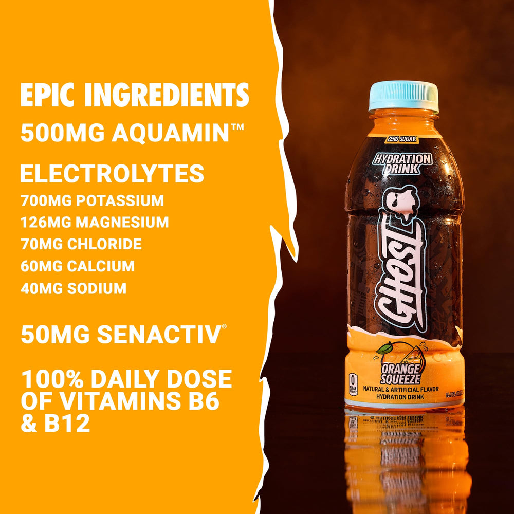Pour shot of Ghost Hydration Orange Squeeze during workouts for quick hydration