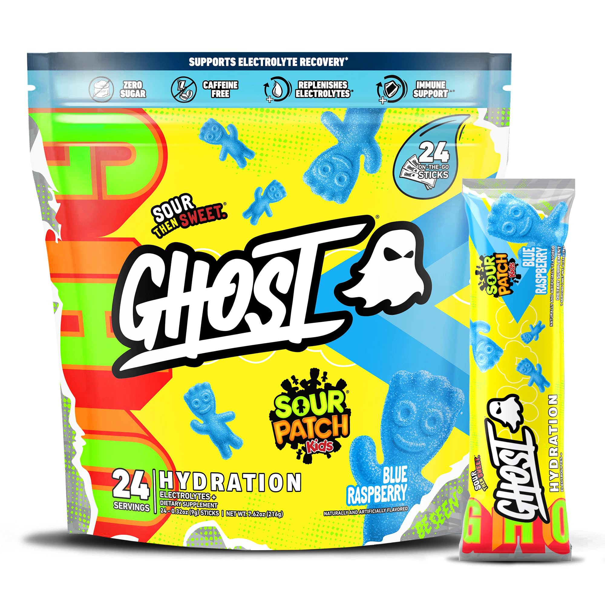 GHOST Hydration Stick in Sour Patch Kids Blue Raspberry for on the go hydration