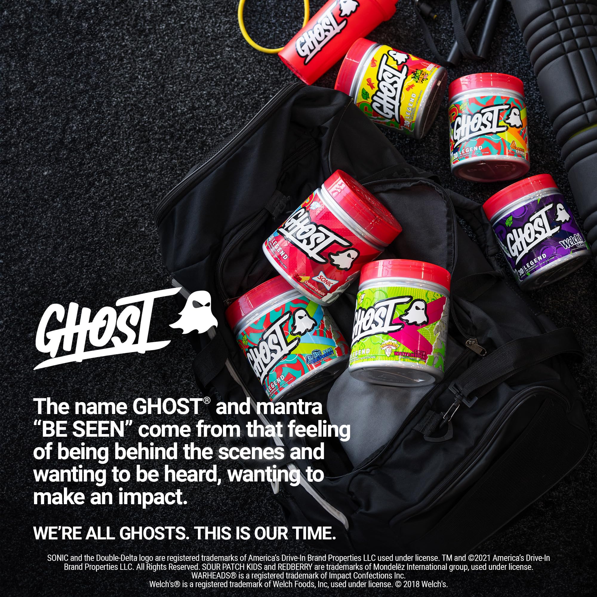 Ghost Legend packaging featuring Be Seen branding to inspire gym motivation.
