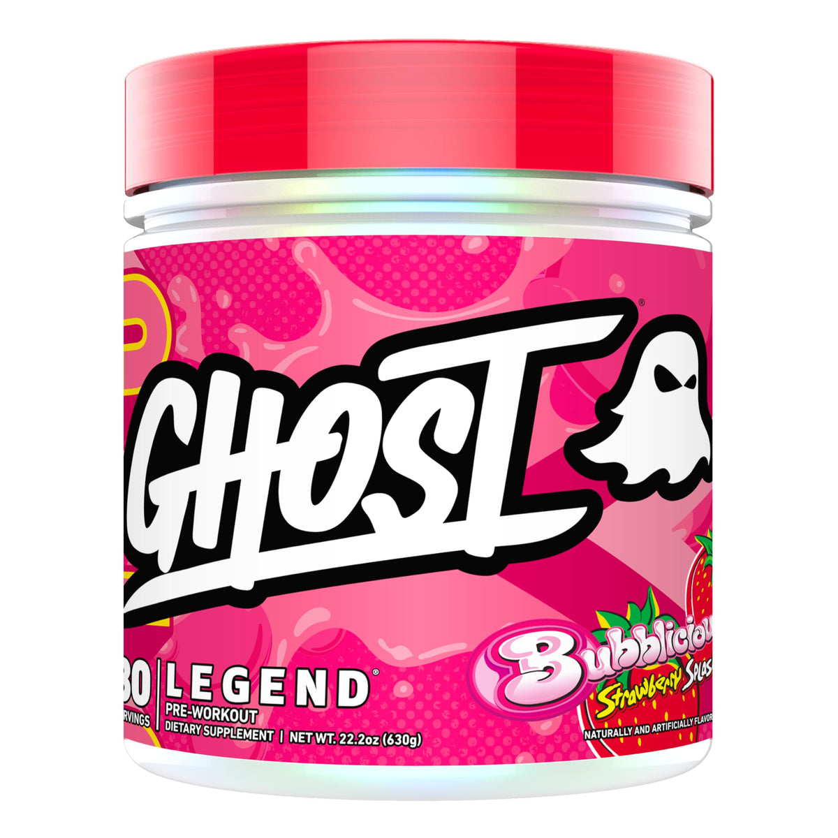 Ghost Legend Bubblicious Strawberry Splash bottle for a pre-workout energy boost.