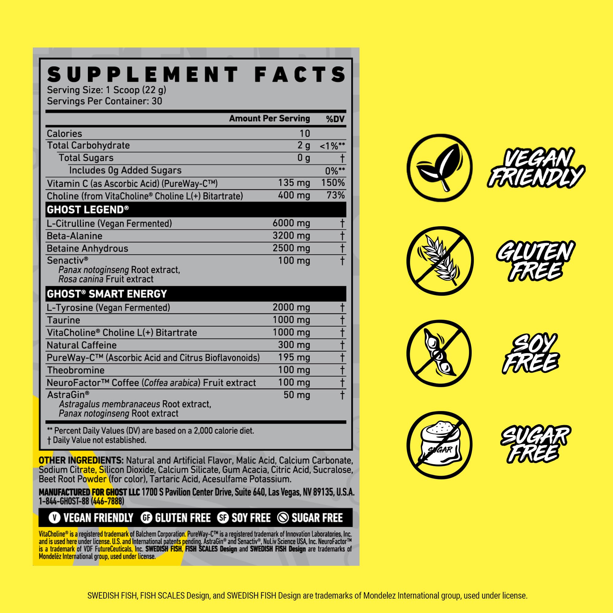 GHOST Legend label close-up emphasizing transparent ingredients for confidence.