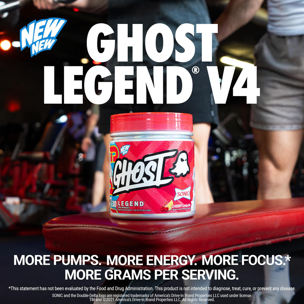 Ghost Legend powder scoop ready to mix for sustained energy.