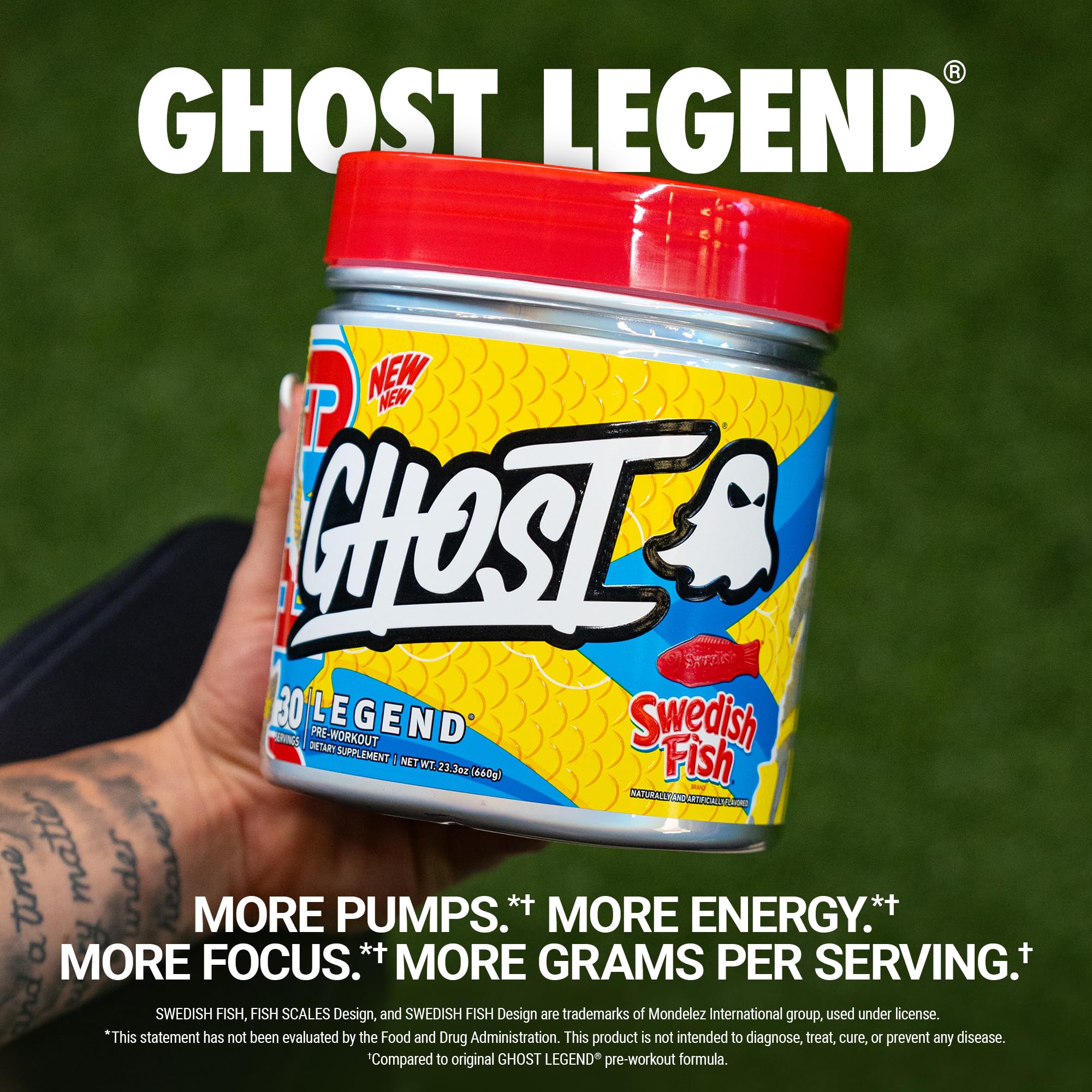 GHOST Legend powder scoop close-up highlighting precise dosing for workouts.
