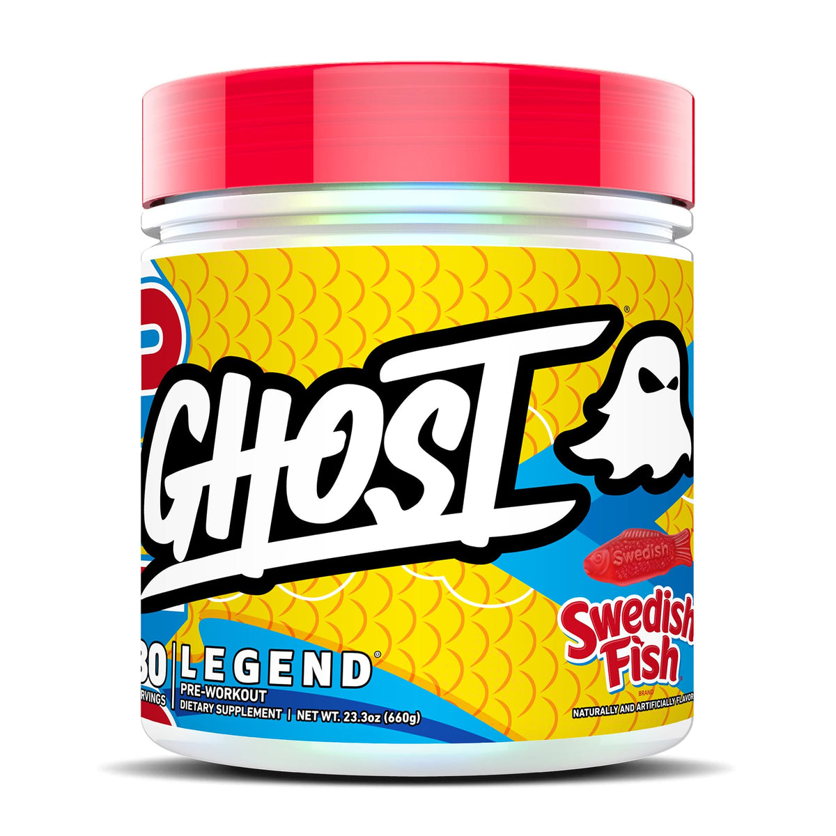GHOST Legend Swedish Fish tub shows flavor and vegan-friendly energy potential.