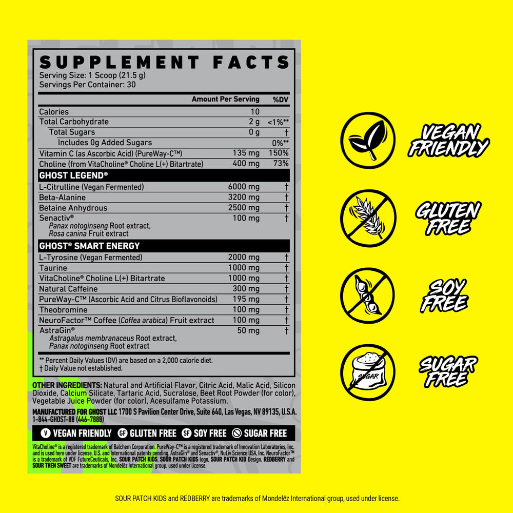 GHOST Legend tub lid close-up showcases label transparency and reliable ingredients