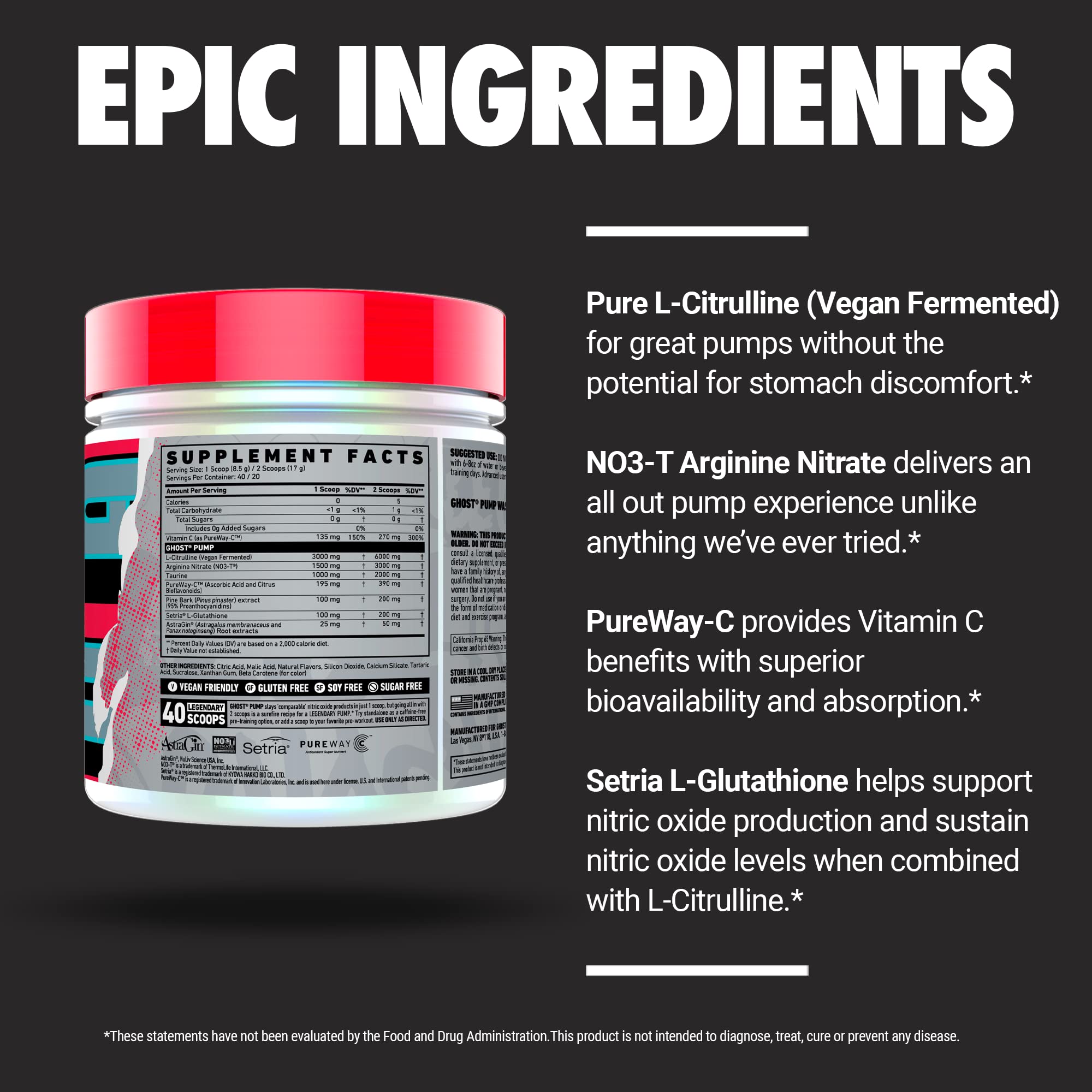 GHOST Pump NO3-T Arginine Nitrate label emphasizing advanced nitric oxide ingredients