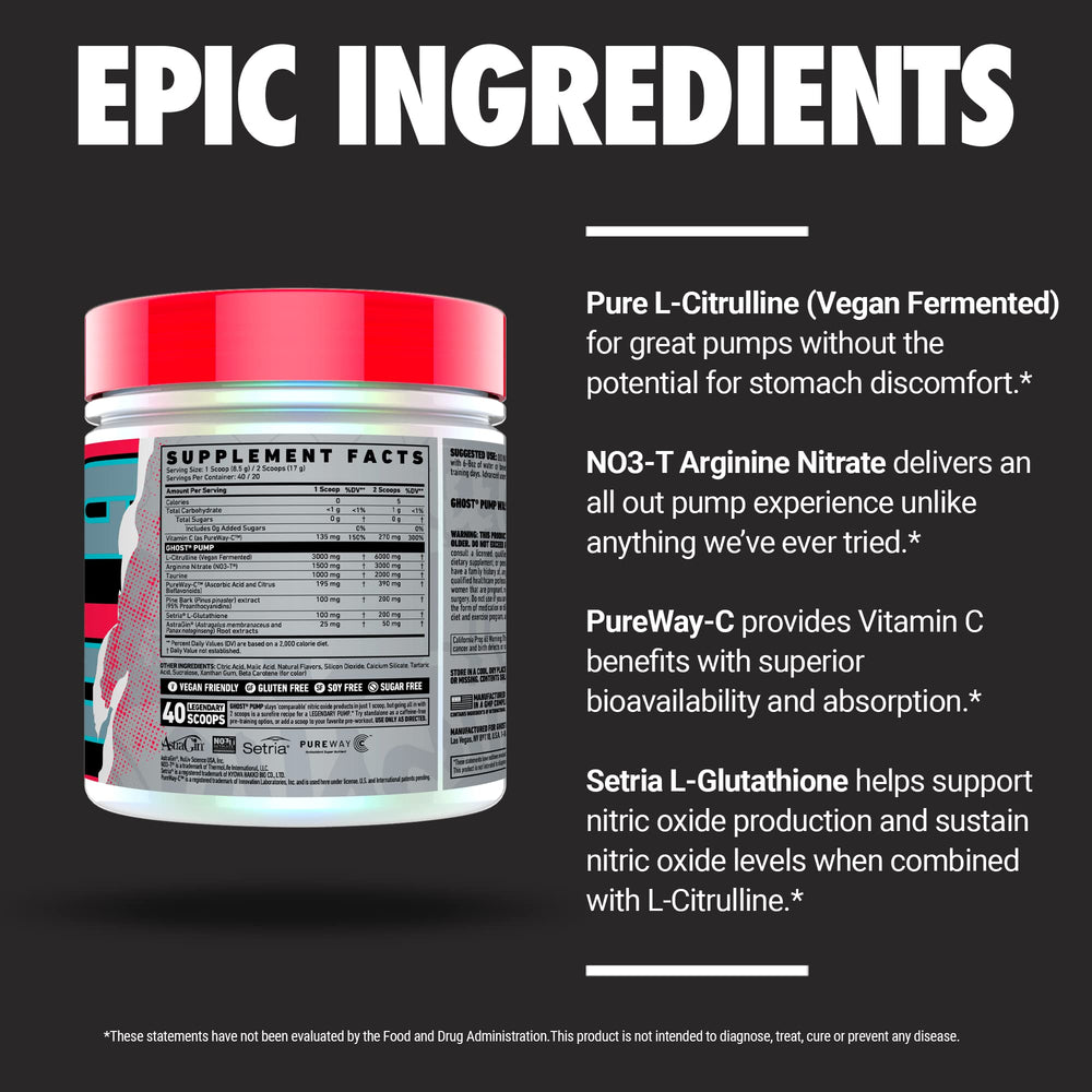 GHOST Pump NO3-T Arginine Nitrate label emphasizing advanced nitric oxide ingredients
