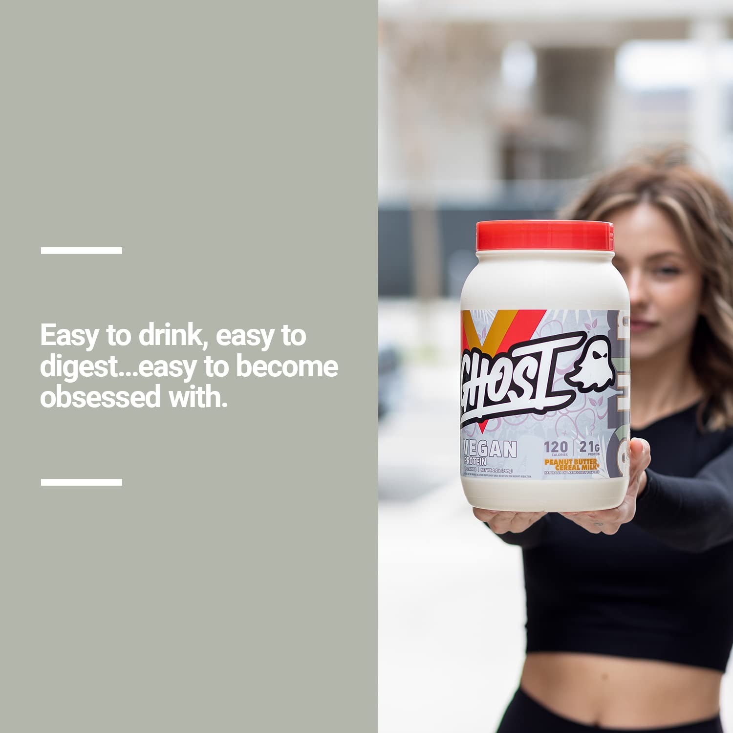 Ingredients list showing plant-based proteins in GHOST powder