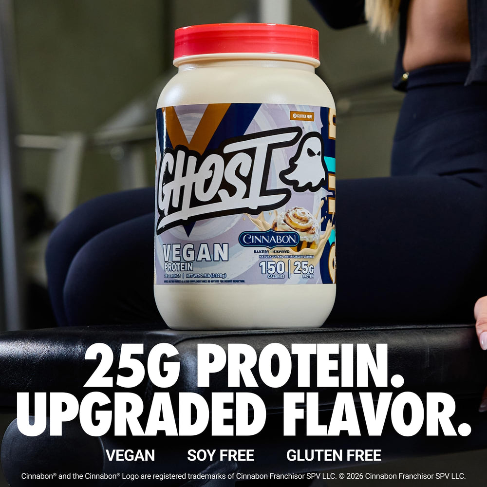 GHOST Cinnabon flavor powder emits real cinnamon aroma for delicious protein sips.