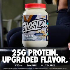 GHOST Cinnabon flavor powder emits real cinnamon aroma for delicious protein sips.