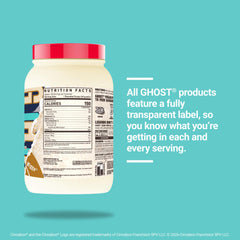 GHOST Vegan V2 tub with transparent label and disclosed ingredients.
