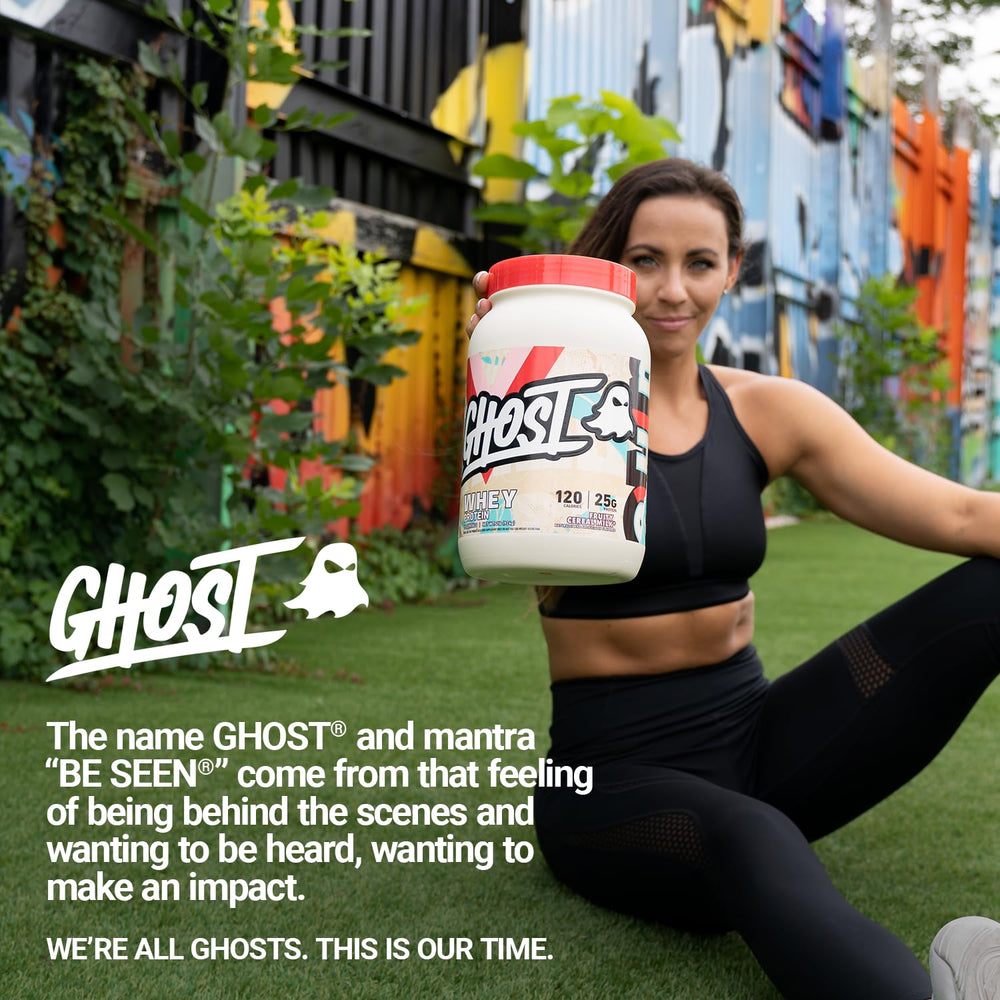 GHOST Whey Fruity Cereal Milk being poured into a shaker for versatility.