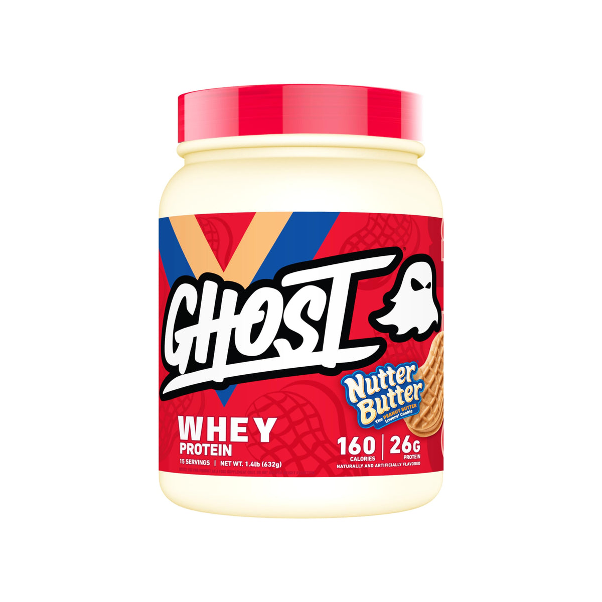 Ghost Whey Nutter Butter tub displaying premium protein blend for post-workout recovery.