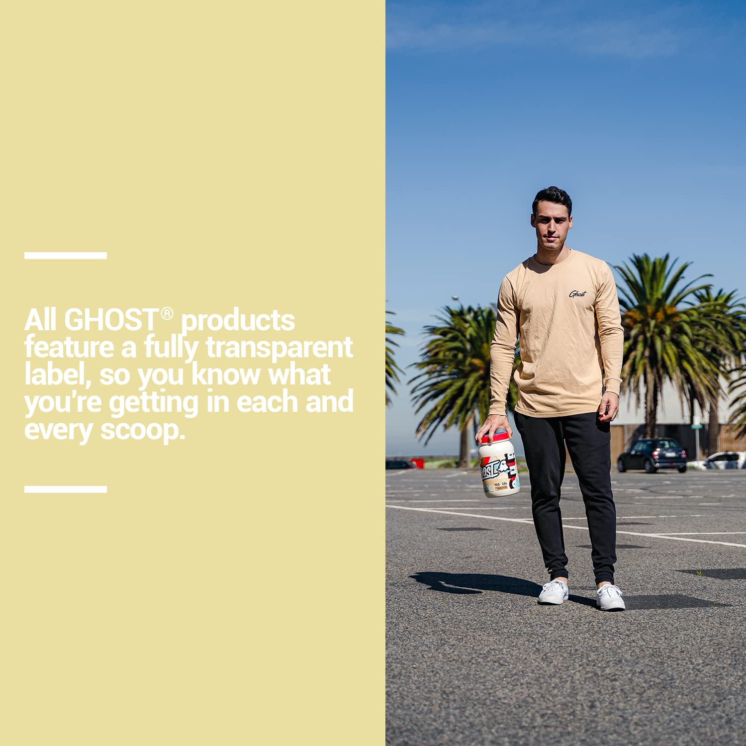 GHOST Whey Peanut Butter Cereal Milk back label emphasizes transparency in ingredients.