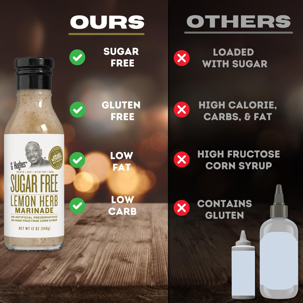 G Hughes bottle pour captures glossy sugar-free sauce in action