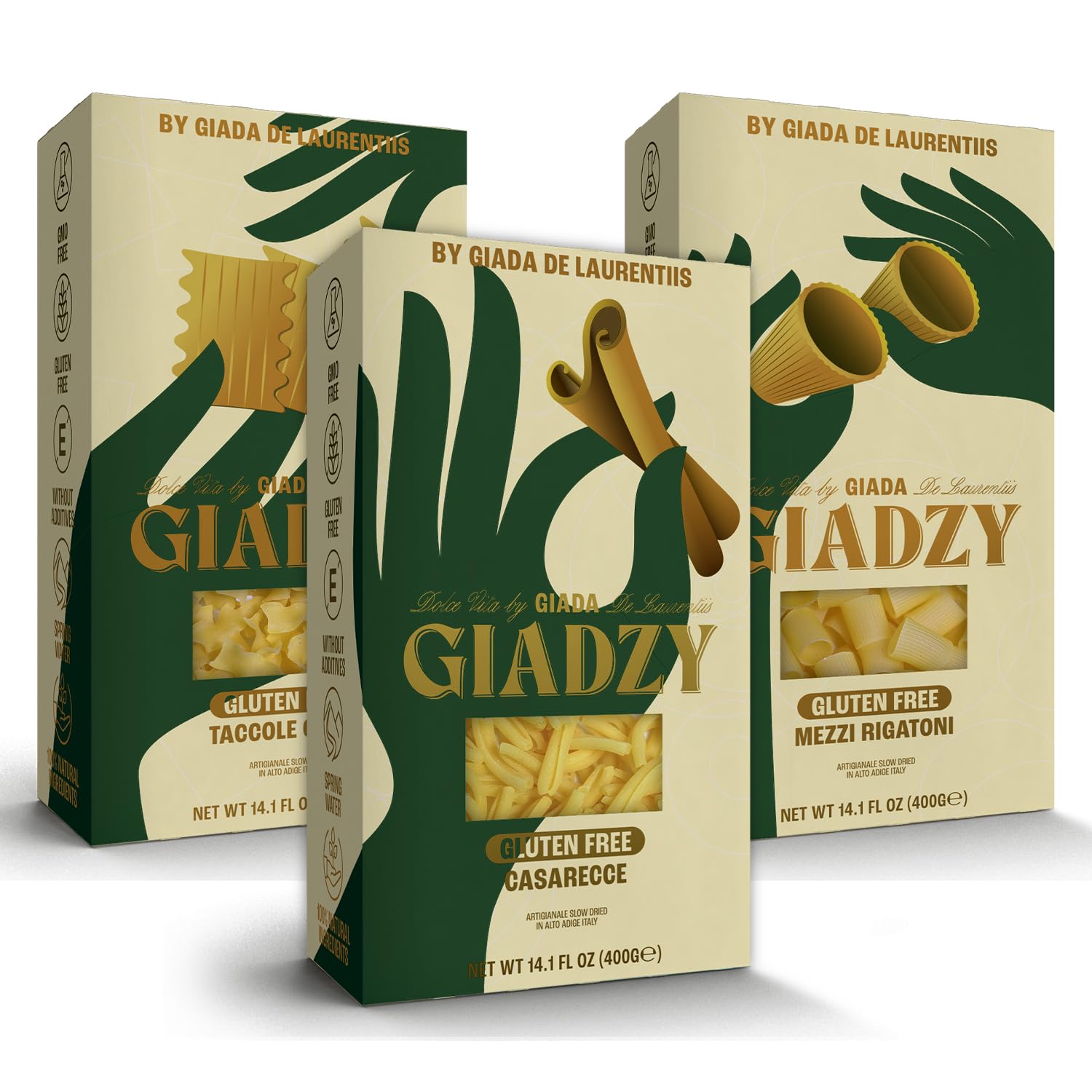 Giadzy gluten-free pasta 3-pack with three shapes for easy gluten-free meals