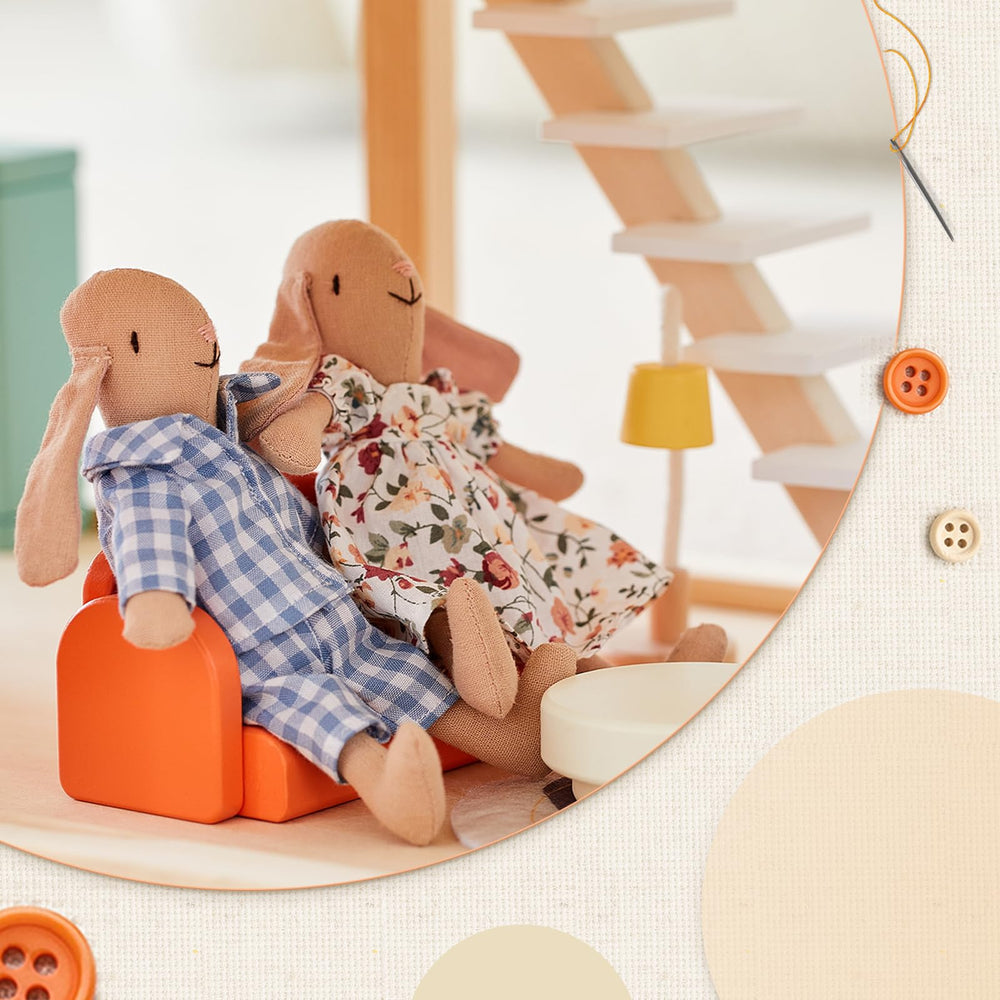 Giant Bean Bunny removable clothes set for kid-friendly dressing.