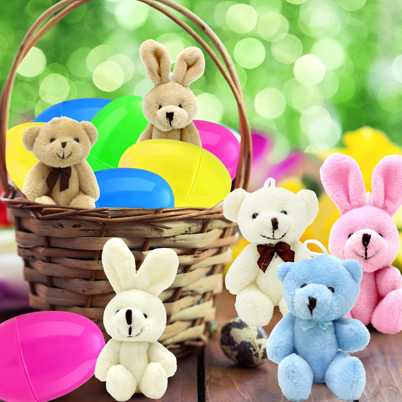 Giaueoa Easter egg hunt scene with kids collecting prefilled eggs.