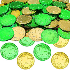 Giaueoa green and gold shamrock coins for festive St Patrick's Day table décor