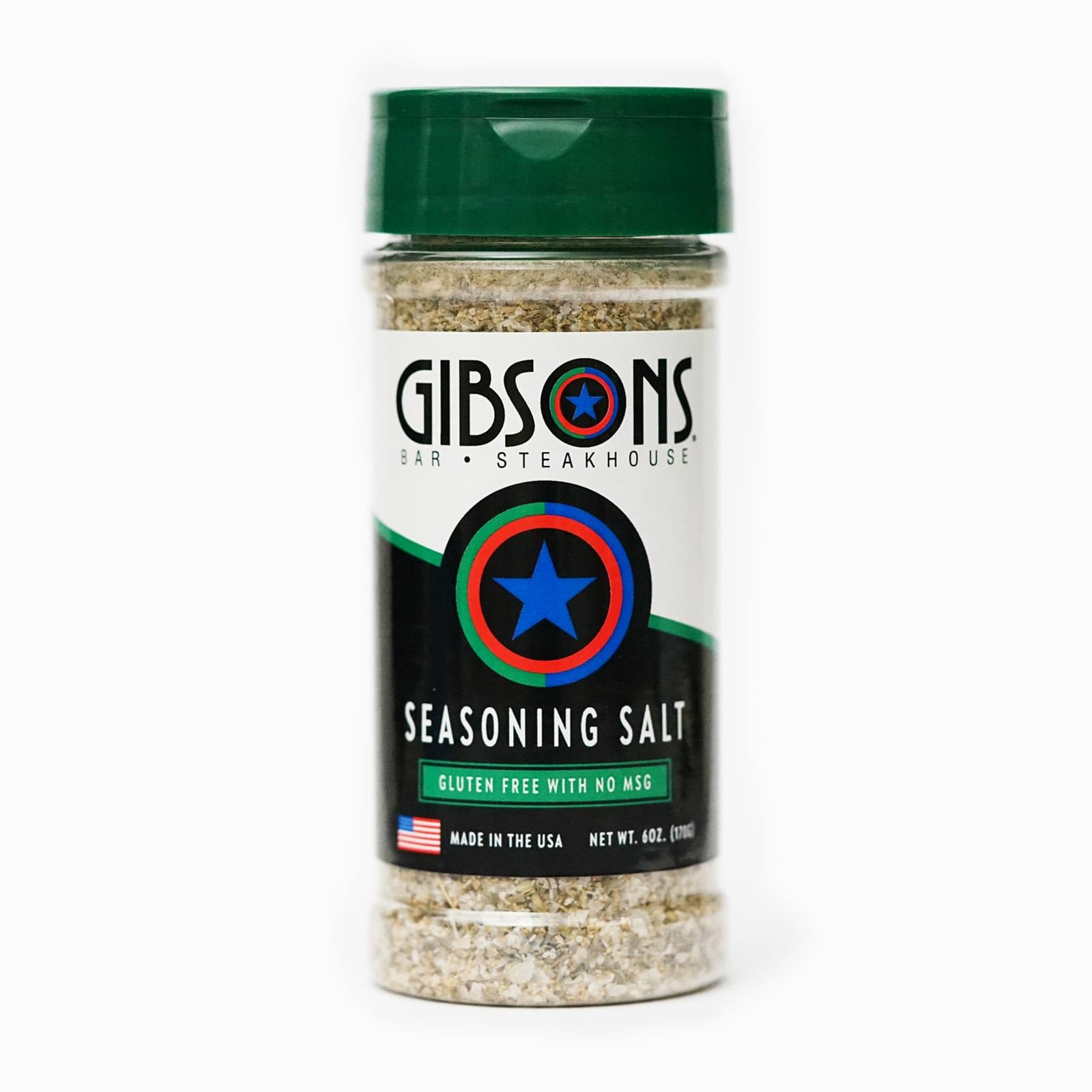 Gibsons Steakhouse Seasoning Salt 6oz jar for bold, versatile flavor.