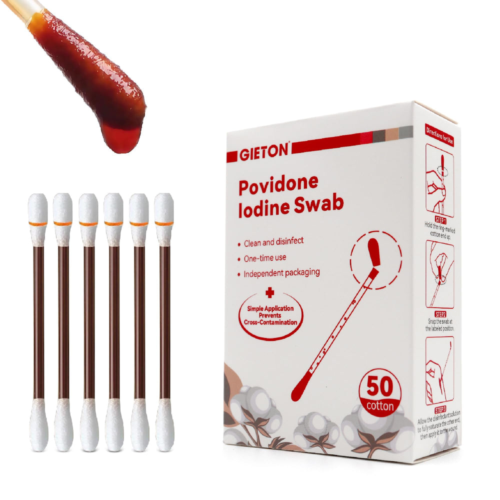 GIETON 50-count swabs in packaging, ideal for family first aid kits