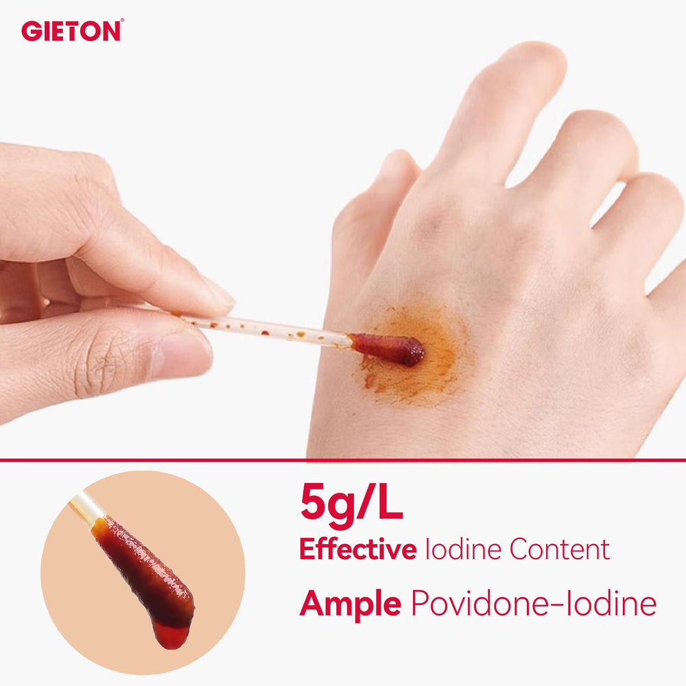 GIETON povidone-iodine swabs fully saturated tip for ready-to-use care