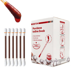 GIETON povidone-iodine swabs packaging closeup for quick first aid readiness