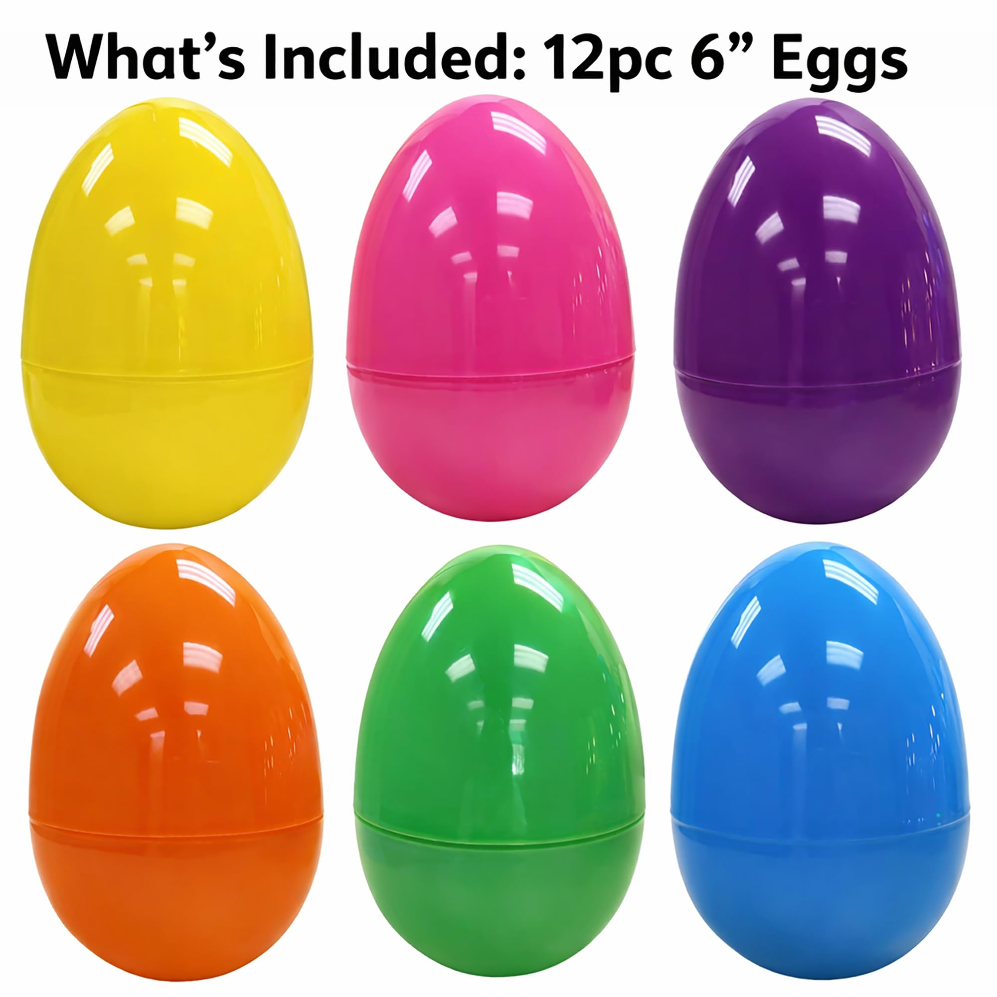 GiftExpress durable plastic 6-inch Easter eggs designed to withstand repeated hunts.