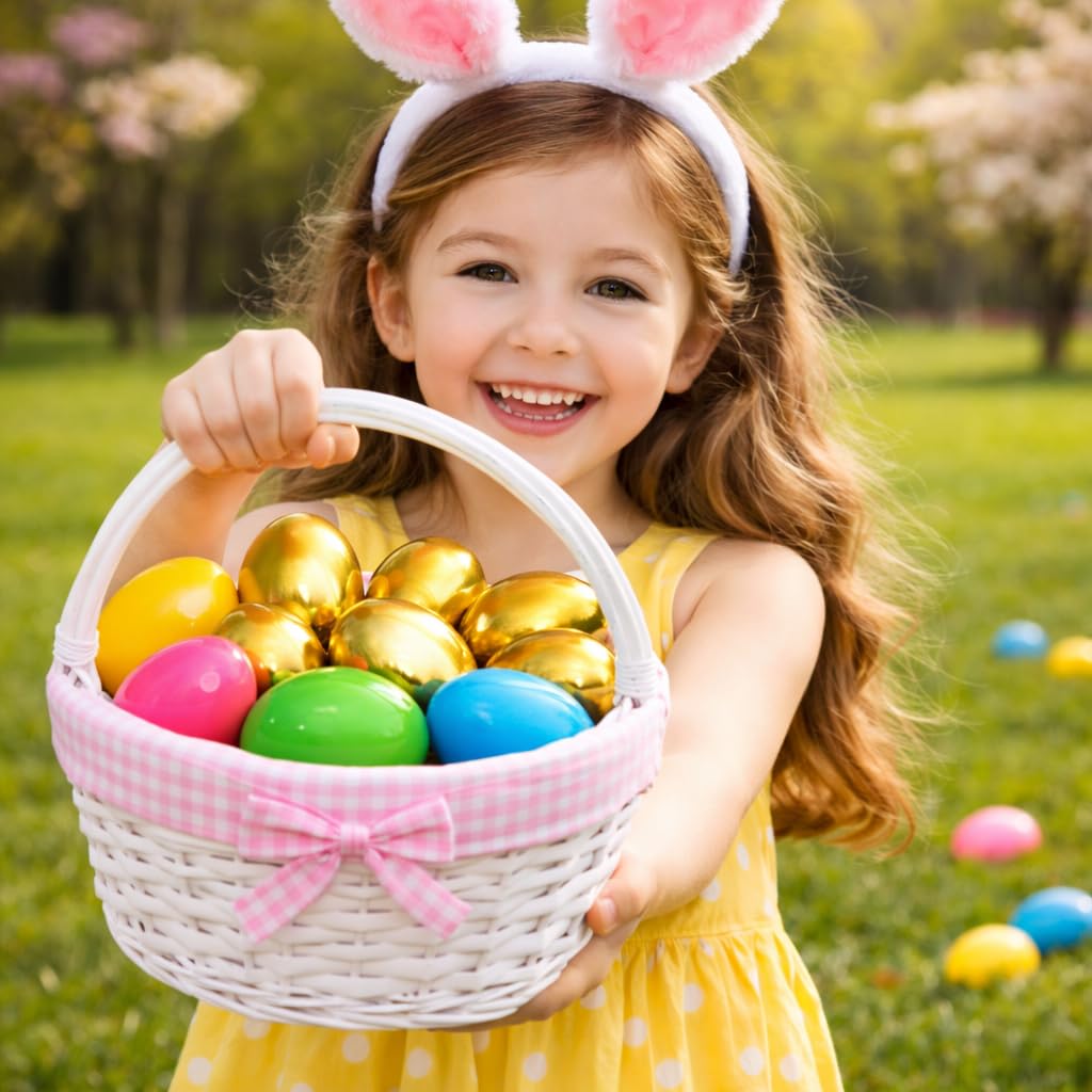 GiftExpress hinged gold eggs ideal for night-time egg hunts and quick hiding.