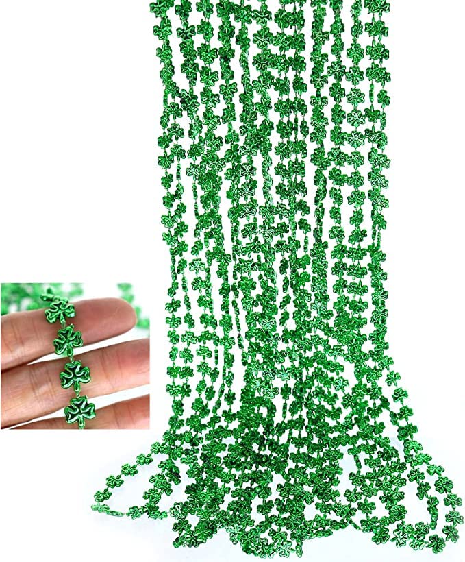 GiftExpress green shamrock beads 7mm detail highlights lightweight, durable party jewelry.
