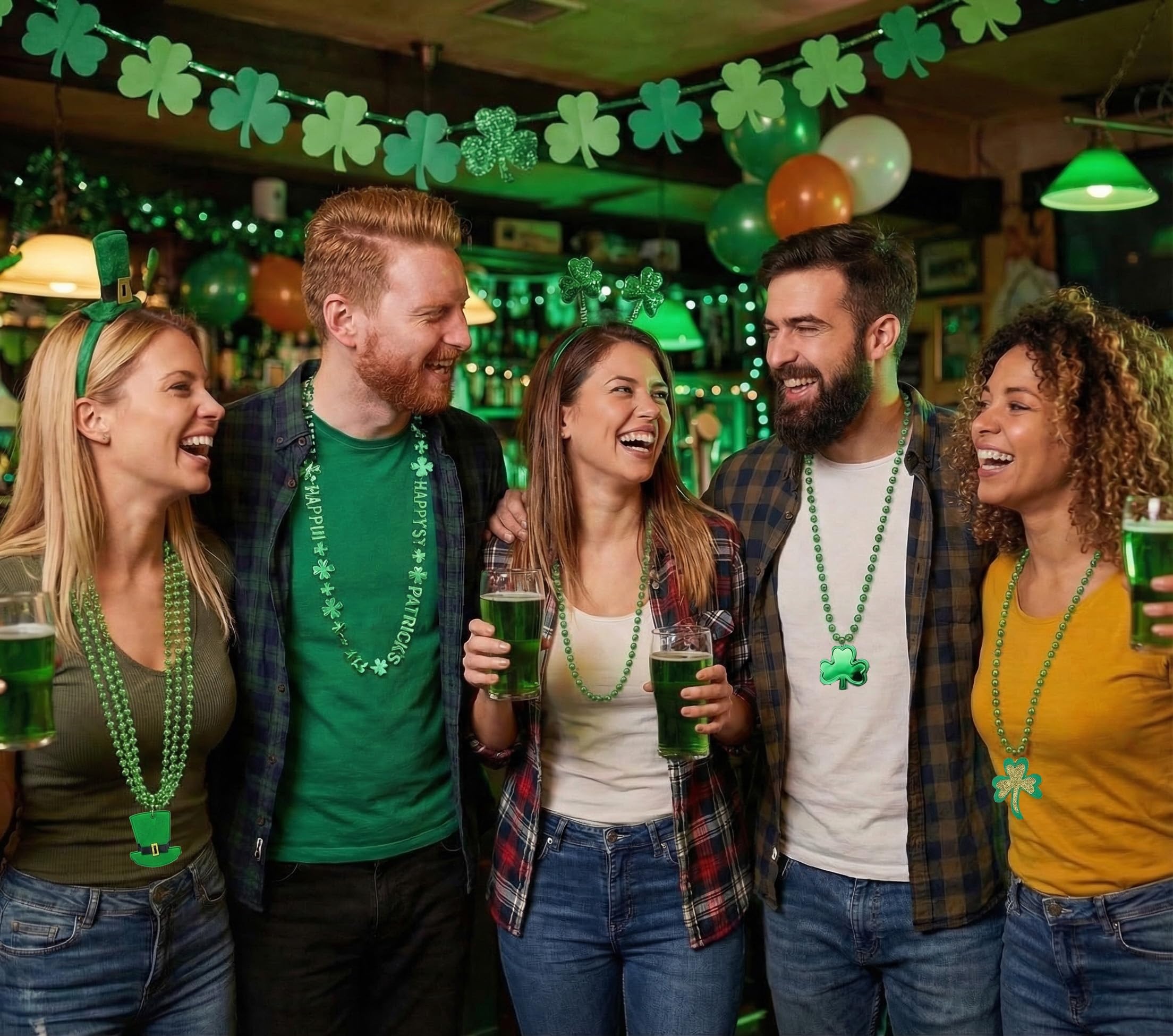 Giga Gud lightweight green beads ideal for long St Patrick's Day wear