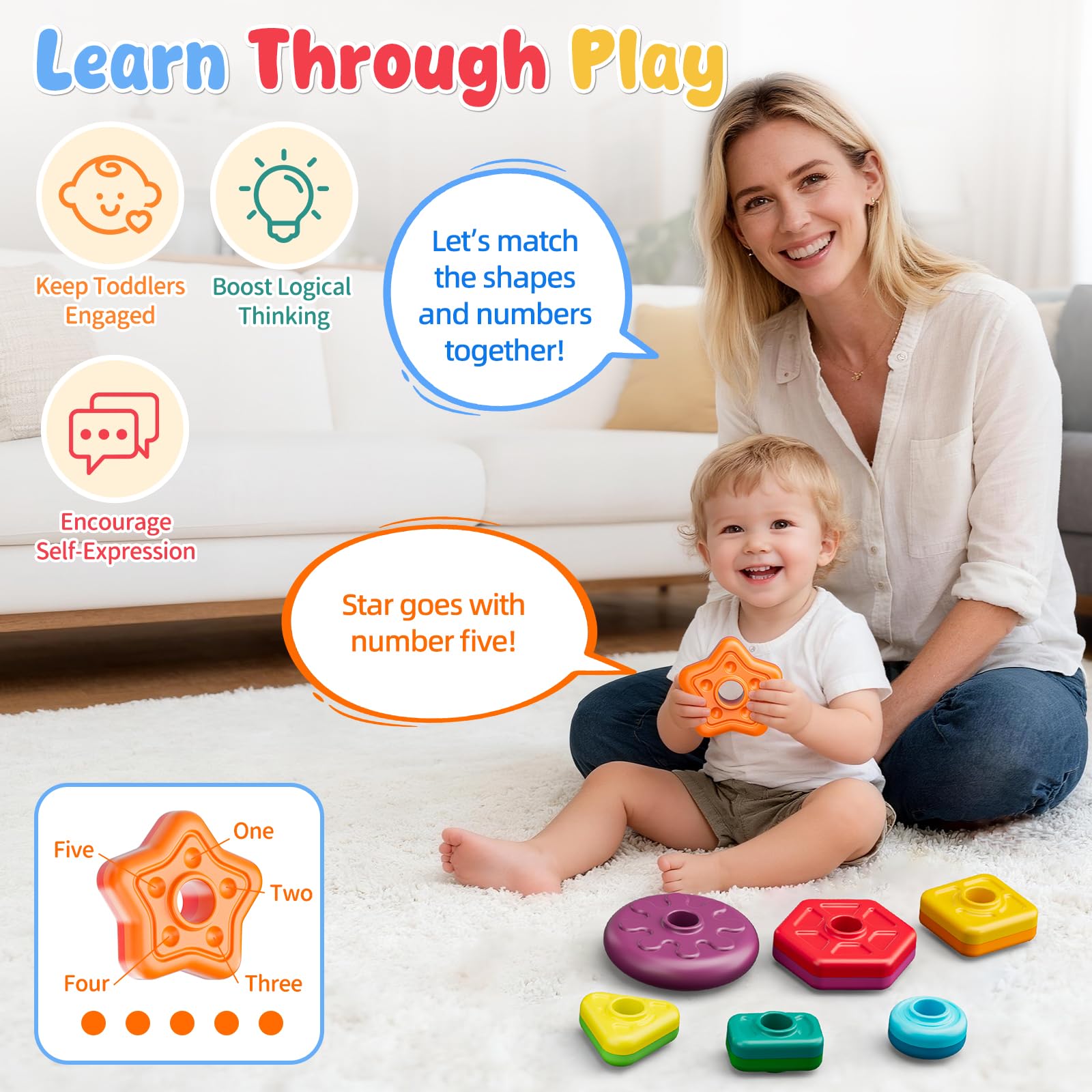 Gigilli beads rattle together to encourage sound-sight associations during play.